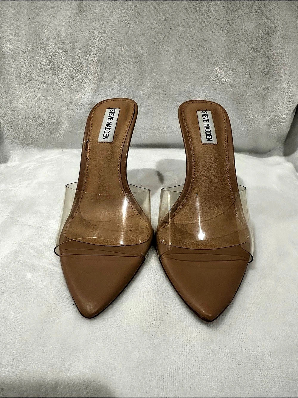 Steve Madden Clear Mules Pointed Toe Heels in Nude